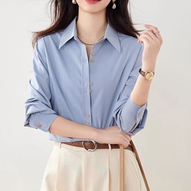 Dragan Pulse-Long Sleeve Collared Plain Shirt