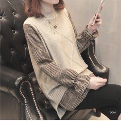 Quelite - Mock Two-Piece Knit Long-Sleeve Sweater