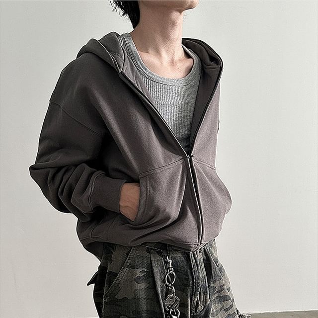 Nahagin-Plain Zip Hoodie