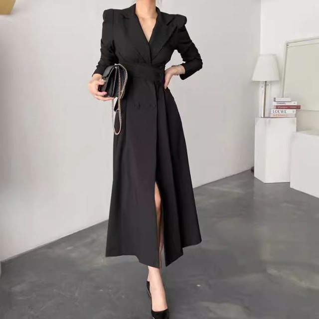knee length dresses for ladies Black Layered Midi Belted Dress XL main image 0
