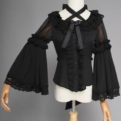 Kabira - Bell-Sleeve Lace Trim Lolita Blouse Kabira - Bell-Sleeve Lace Trim Lolita Blouse