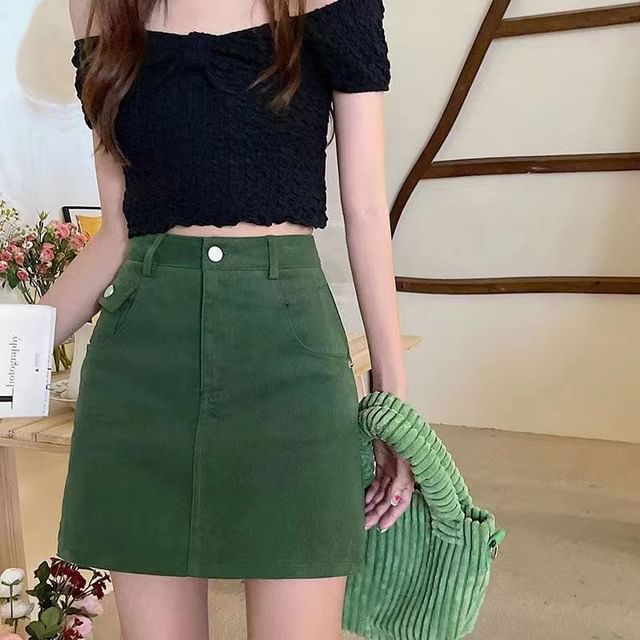 Everose-High Waist Plain Mini A-Line Skirt