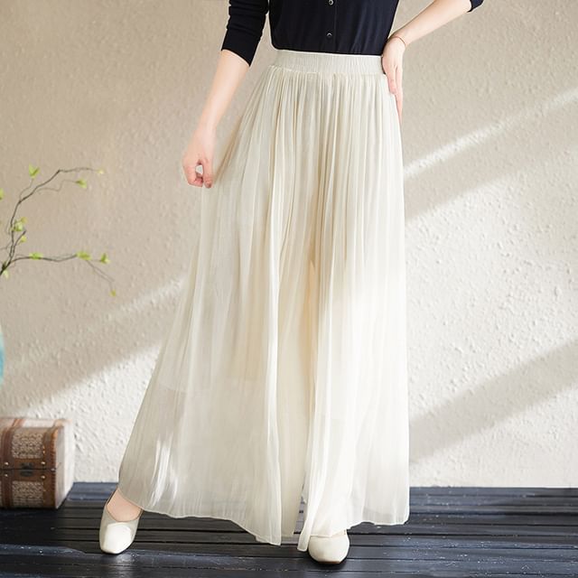 Lewwe-Elastic Waist Plain Culottes