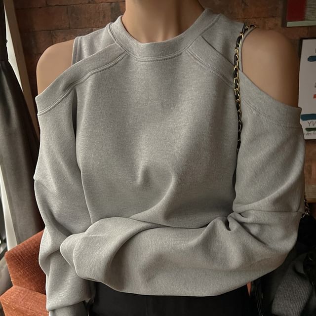 Coris-Crew Neck Cold-Shoulder Pullover