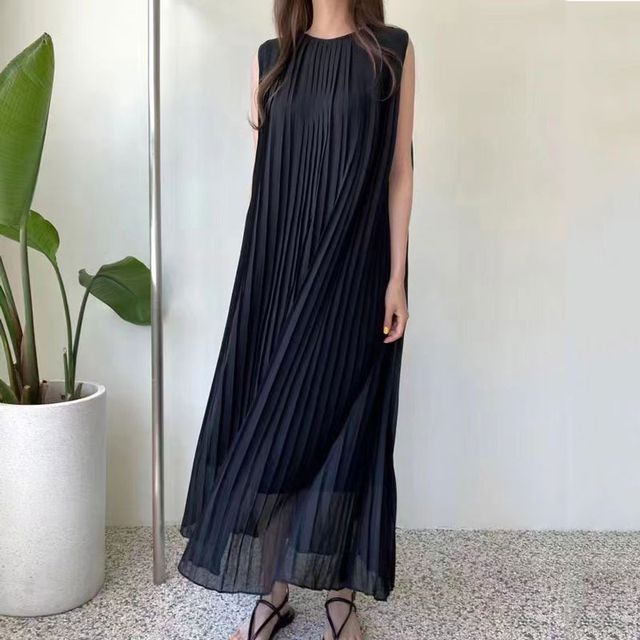 Supernova-Ärmelloses Chiffon-Maxikleid mit Rundhalsausschnitt