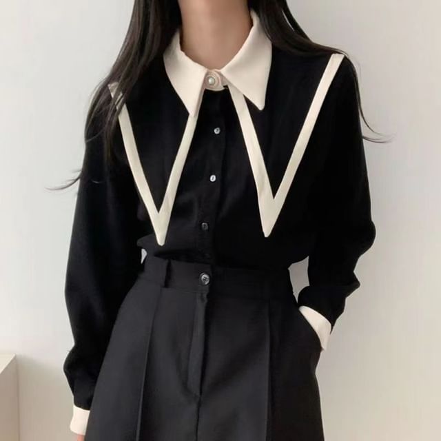 Everose-Long-Sleeve Two Tone Shirt