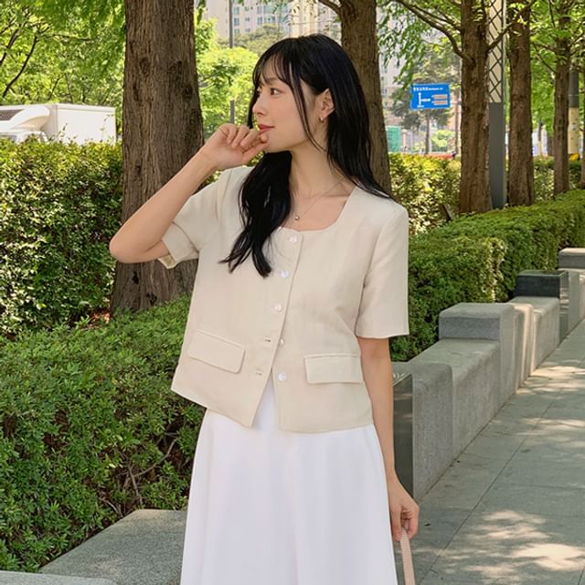 HOTPING-Square-Neck Crop Jacket