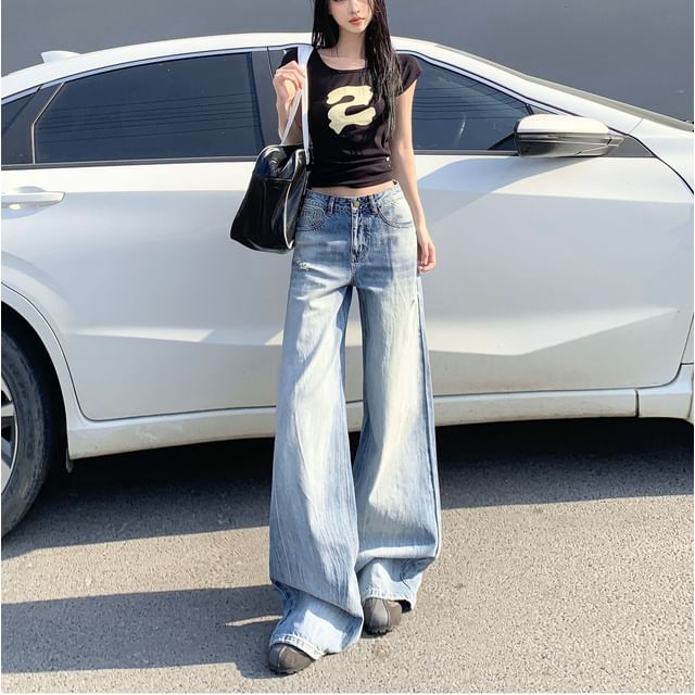 Denimot-Low Waist Washed Baggy Jeans Various Designs