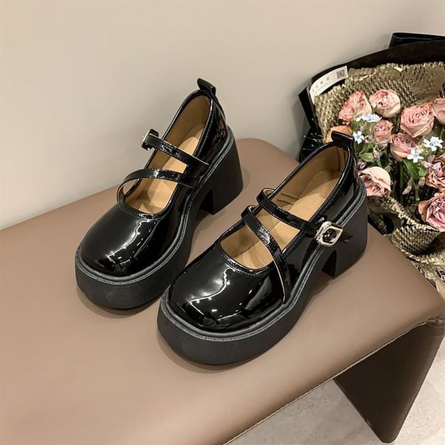 Gordong-Double-Strap Platform Chunky Heel Mary Jane Pumps