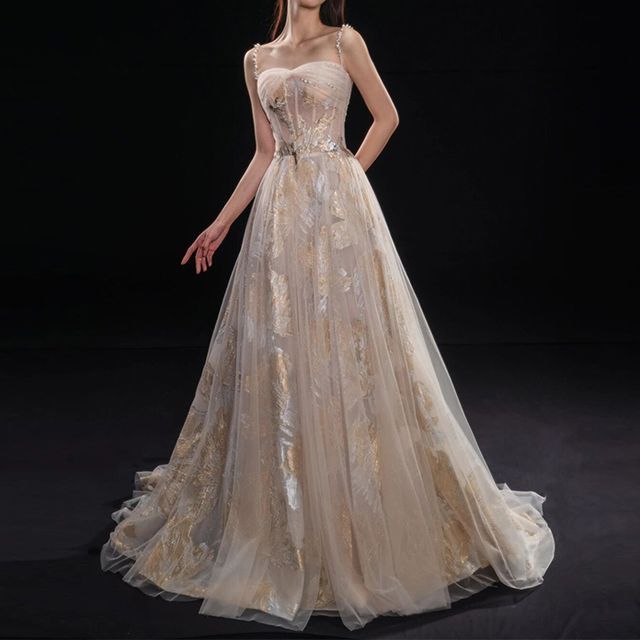Fioridi - Spaghetti Strap Embroidered A-Line Wedding Gown | YesStyle Fioridi - Spaghetti Strap Embroidered A-Line Wedding Gown | YesStyle