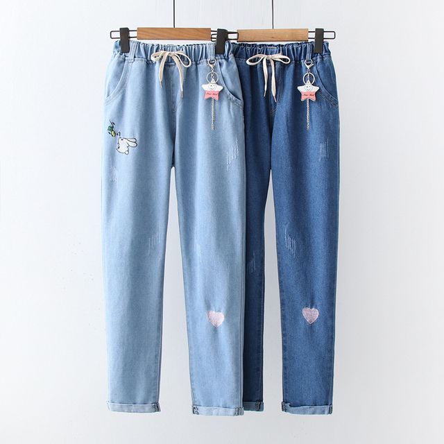 TOJI - Heart Rabbit Embroidered Jeans | YesStyle