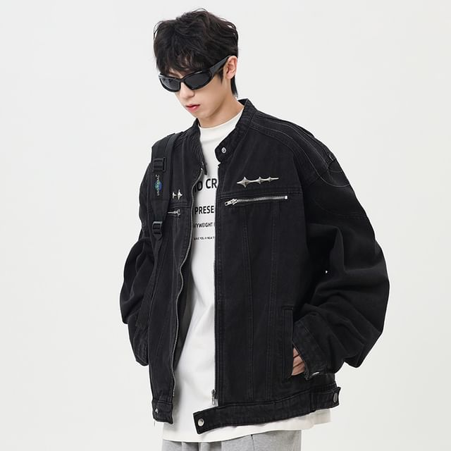 Koiyua-Washed Zip Denim Jacket