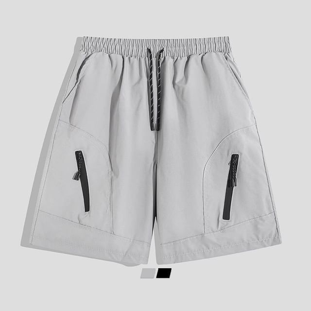 purplelouve-Drawstring Waist Plain Shorts