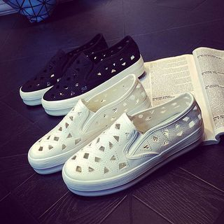 Solejoy-Faux-Leather Cutout Slip-Ons