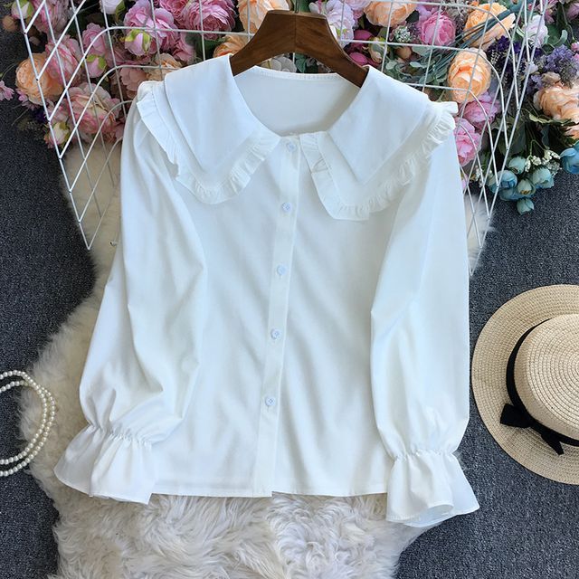 Dudu Ruffle Collar Puff-Sleeve Blouse YesStyle