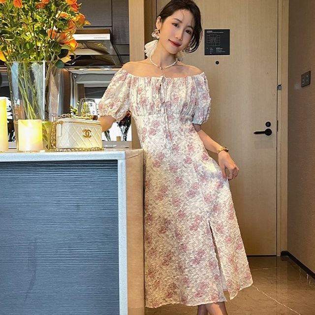 Korepi - Floral Off-Shoulder Side-Slit Dress | YesStyle