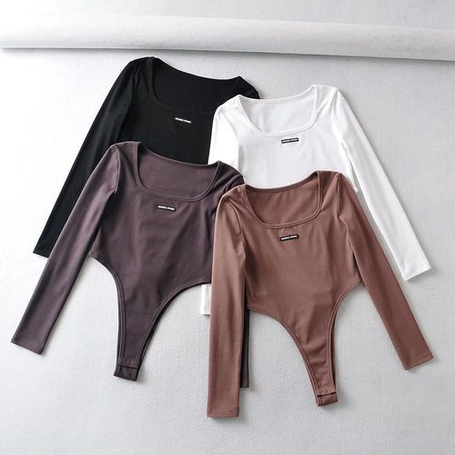 Verlom - Long-Sleeve Square-Neck Bodysuit Top