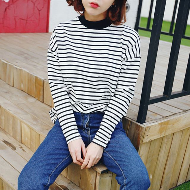 Everose-Long-Sleeve Striped T-Shirt