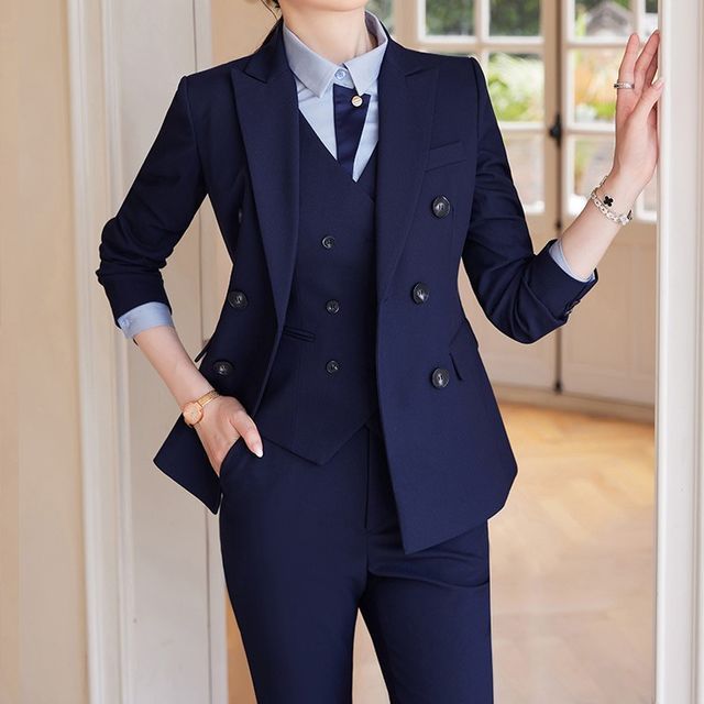 スーツ Double-breasted setup & shirt & tie Slim-Fit Double-Breasted Suit - Black
