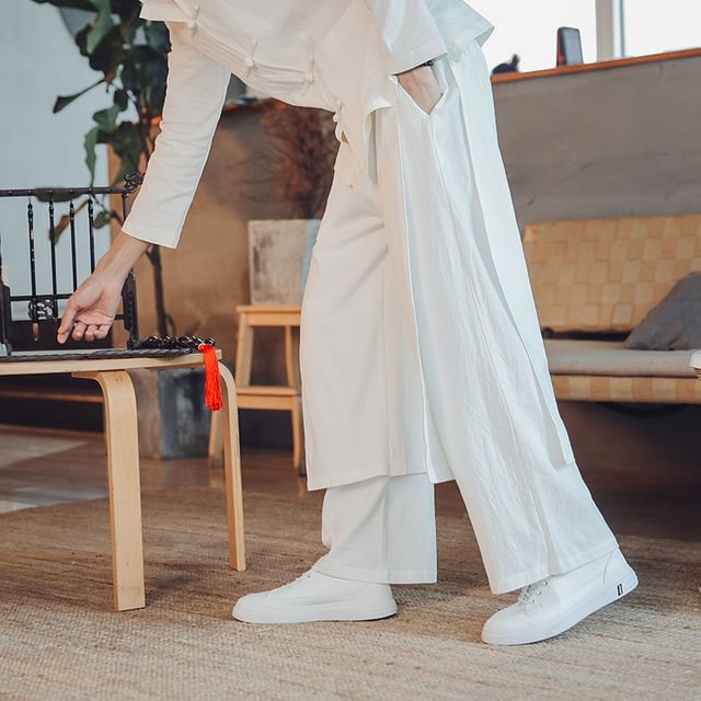 Blueforce-Mid Rise Plain Mock Two Piece Straight Leg Pants
