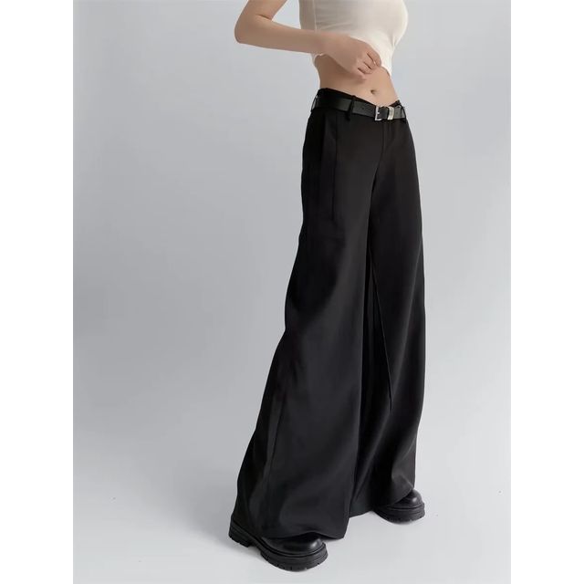 Maisee-Low Waist Plain Flared Dress Pants