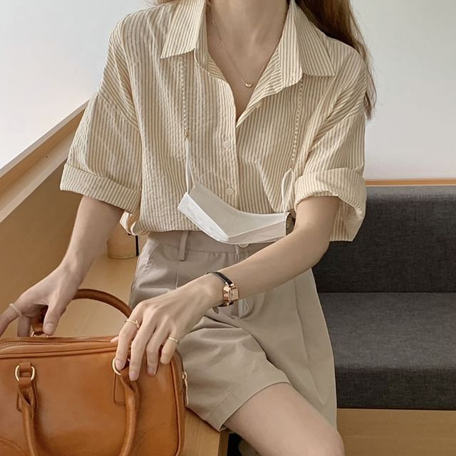 Muezz-Short-Sleeve Striped Shirt
