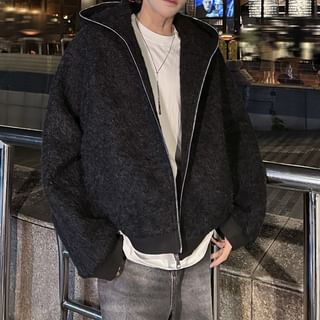 Omozando-Plain Hooded Zip Jacket
