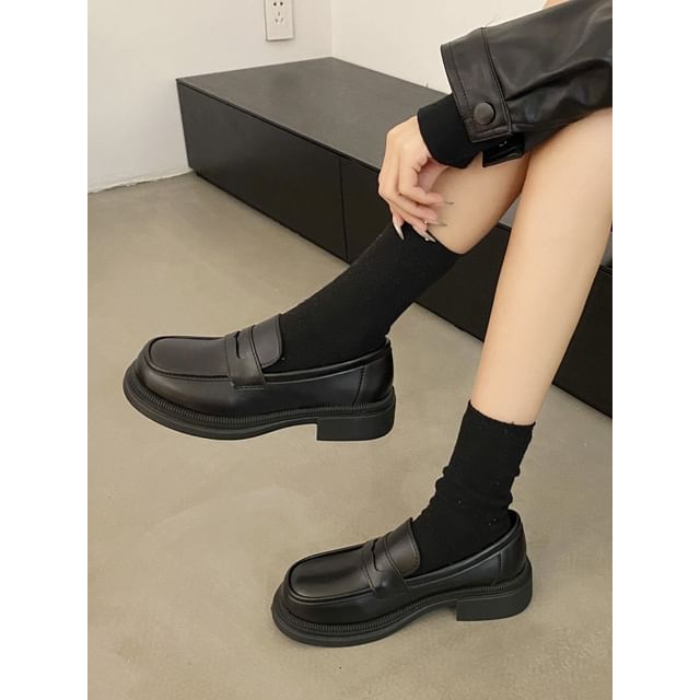Anran-Chunky-Heel Penny Loafers