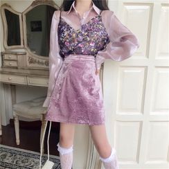 NENE - 長袖炫彩襯衫 / 亮片背心 / 迷你A字絲絨裙 NENE - 長袖炫彩襯衫 / 亮片背心 / 迷你A字絲絨裙