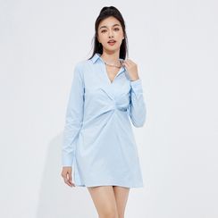 YS by YesStyle - Eco-Friendly Long-Sleeve Plain Ruched Shirtdress