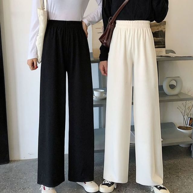 Sisyphi-Elastic Waist Plain Wide Leg Pants Various Designs