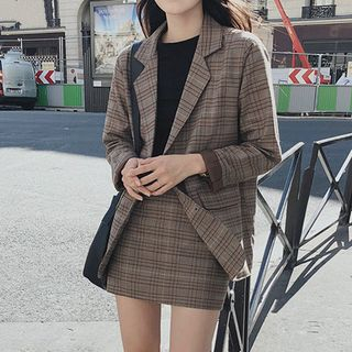 Leoom-Plaid Blazer A-line Skirt