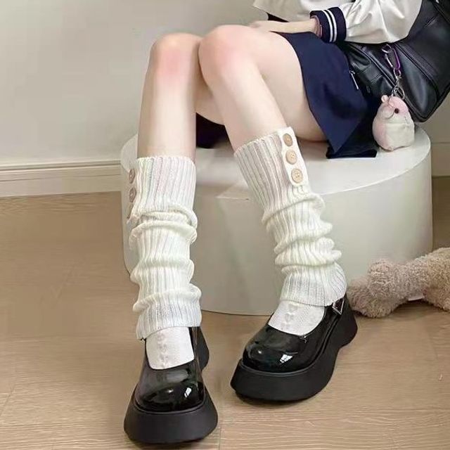 Kinoxslone-Buttoned Knit Leg Warmers