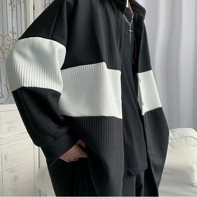 emeisa-Two Tone Collared button-Up Jacket