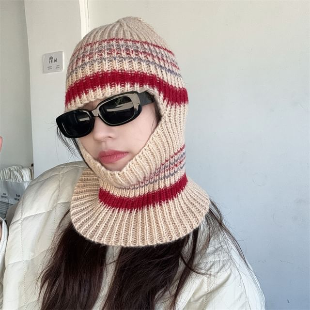 4-4 STUDIO-Striped Knit Balaclava