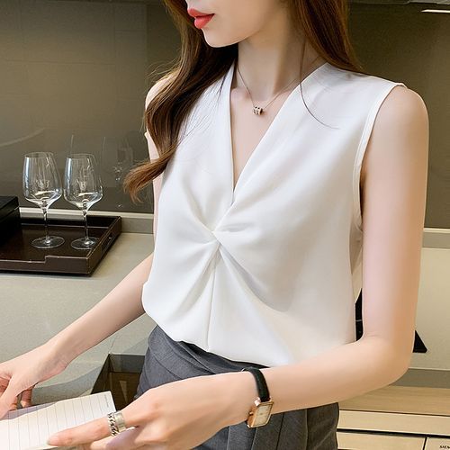 Sleeveless Twist-Neck Blouse