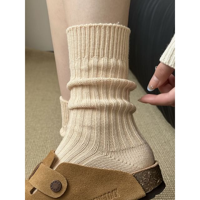 Mimiyu-Plain Ribbed Crew Socks Set