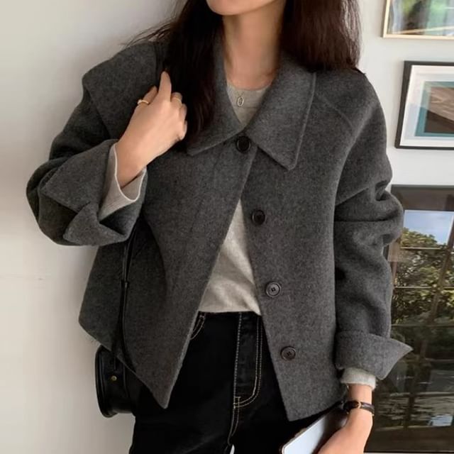 Coris-Collared Plain Button Jacket