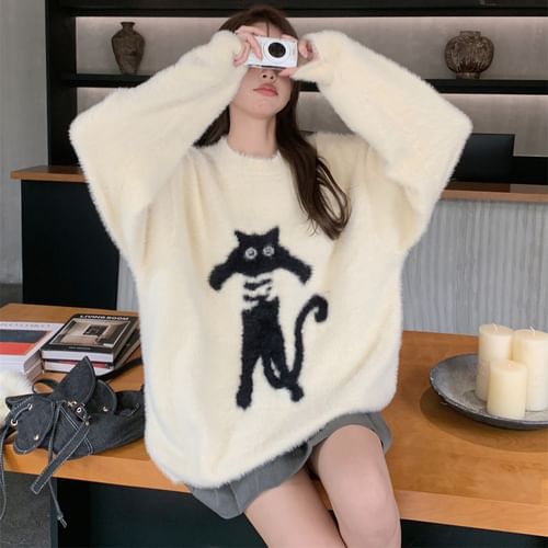 Fuzzy clearance cat sweater