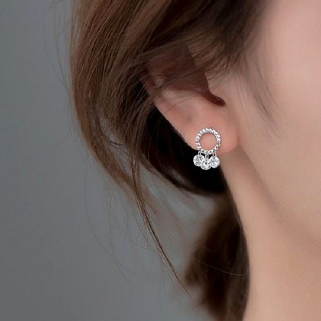 A-ROCH-925 Sterling Silver Rhinestone Fringed Drop Earring