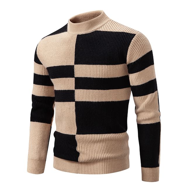 Sparrow Farm-Mock Neck Two Tone Sweater
