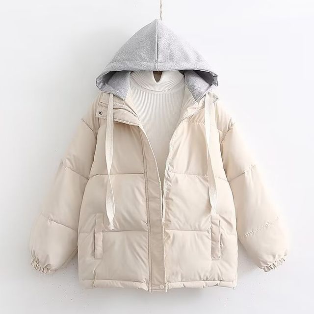 PANDAGO-Stand Collar Hooded Mock Two Piece Zip Puffer Jacket