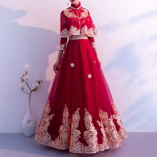 Embroidered Qipao A-Line Wedding Gown 