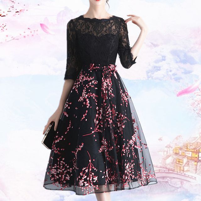 chinese dress ladies Sweet Intentions Black Lace Maxi Dress with Gloves