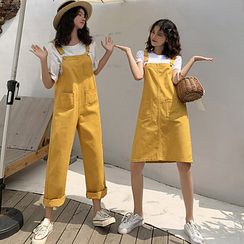 yellow overall dress outfit