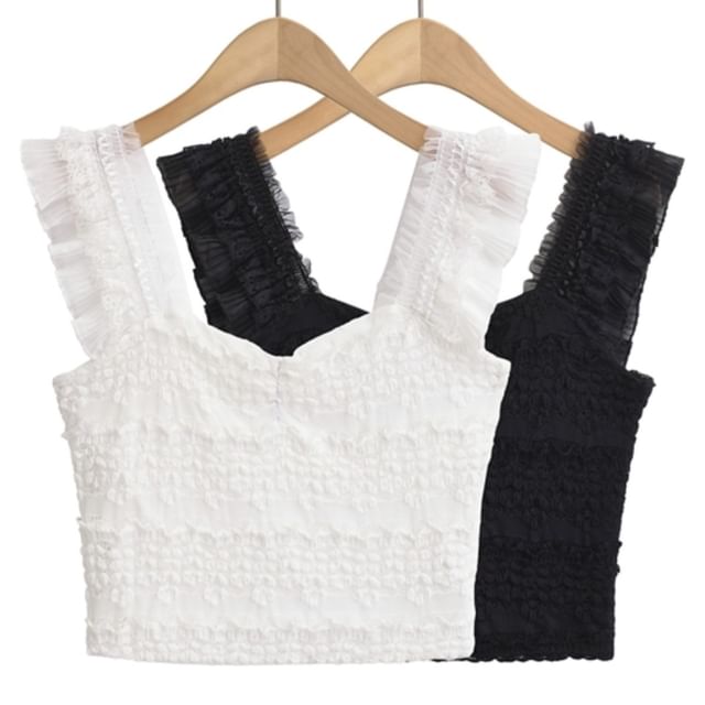 Ulark-Plain Frill Crop Camisole Top