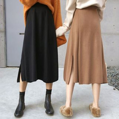 Shopherd - Surplice-Wrap Slit Midi Knit Skirt Shopherd - Surplice-Wrap Slit Midi Knit Skirt