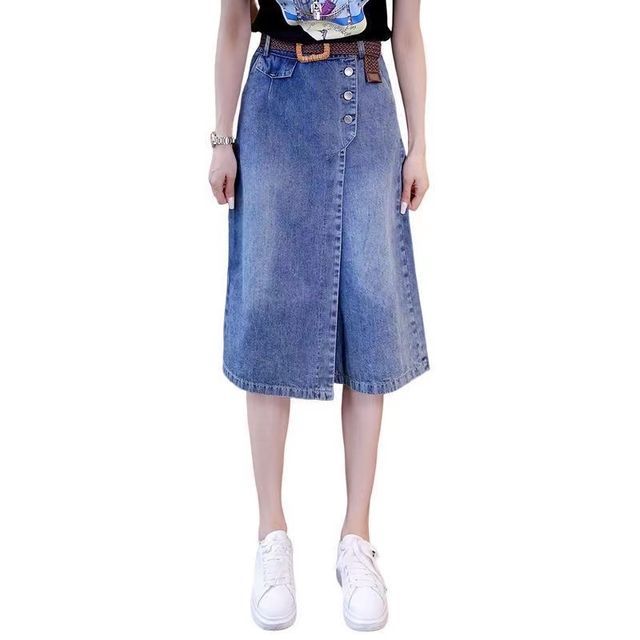 Everose-High Waist Denim Midi Skirt