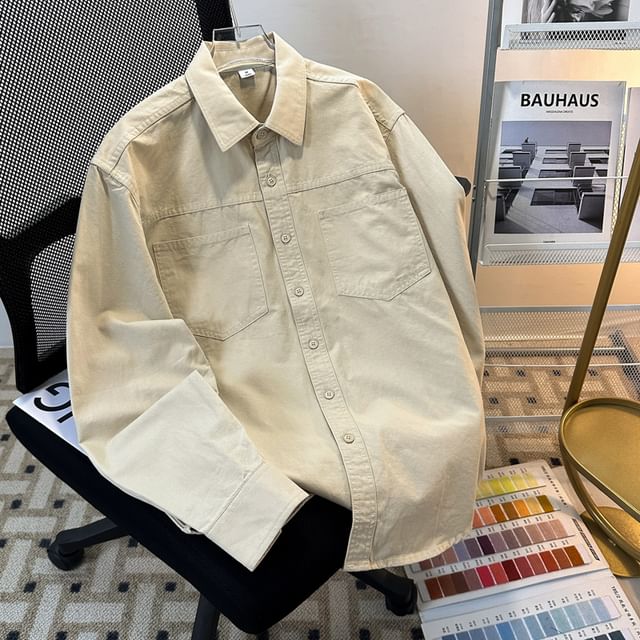 Plummie-Plain Pocket Detail Single-Breasted Shacket