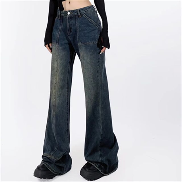 Asiris-Low Rise Washed Flared Jeans